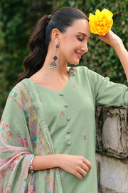 Premium Pure Linen Brush Print Embroidered Casual Salwar Suit